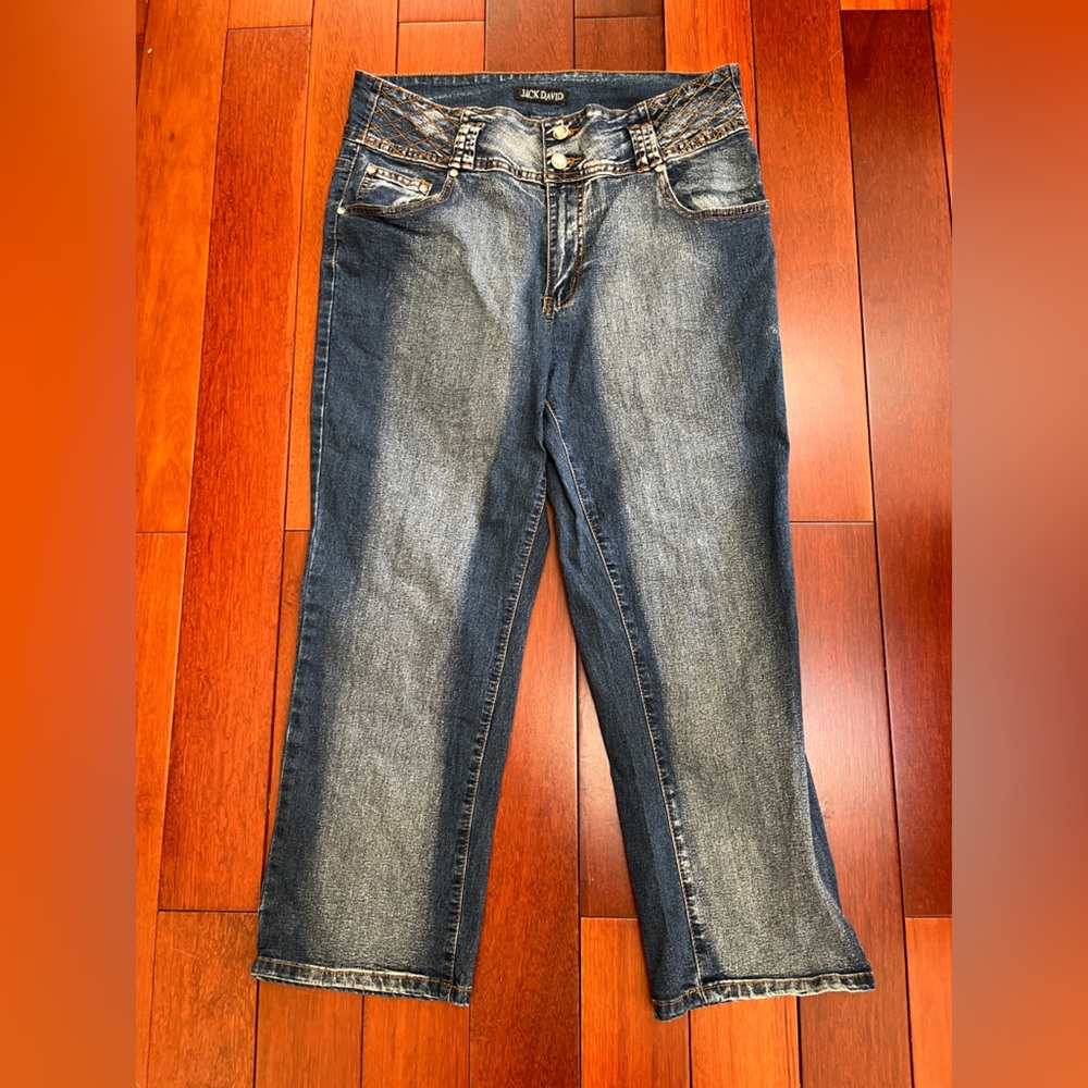 Jack David Stylish Blue Denim Jeans with Gold Accents ladies size 14